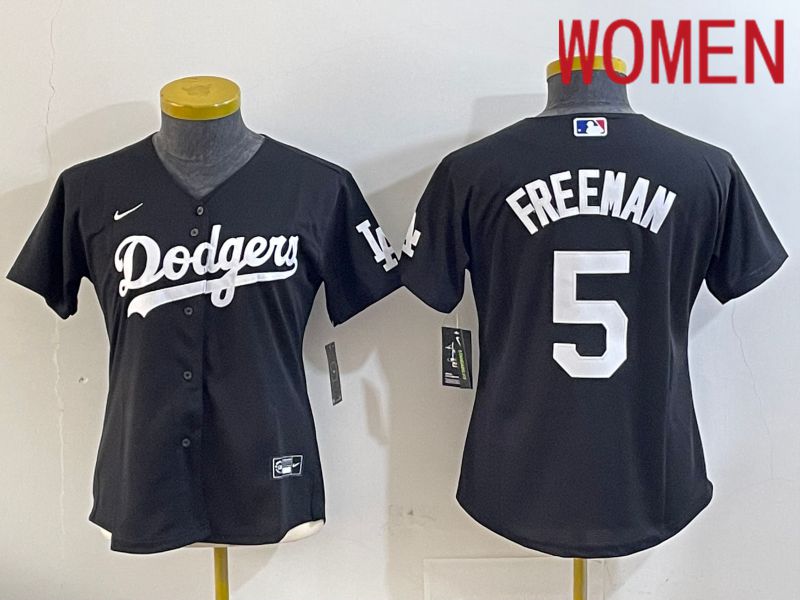 Women Los Angeles Dodgers #5 Freeman Black Game 2024 Nike MLB Jersey style 1121